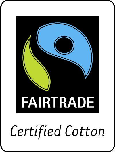 Dotychczasowe logo Fairtrade - poświadcza, że bawełna wyprodukoana została zgodnie z zasadami sprawiedliwego handlu